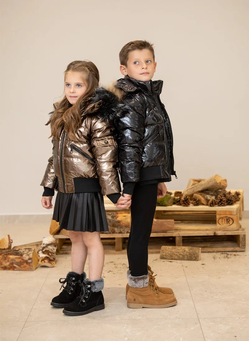 AS Winter kids Down Jackets bomber design coats with nature fur