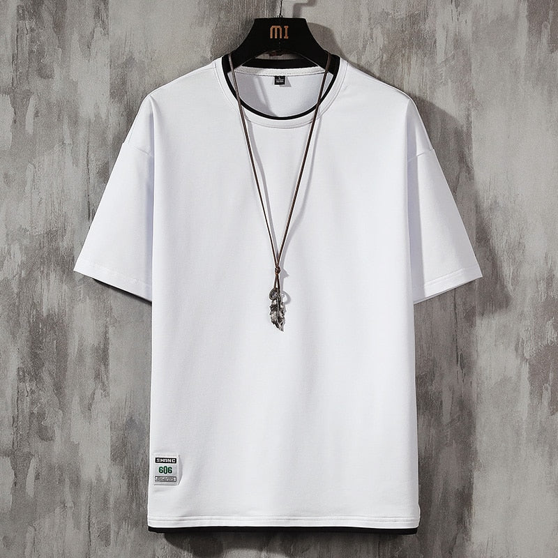 Streetwear Men's T Shirt Hip Hop Solid Short Sleeve T-shirts 2023 New Harajuku Tops Summer Casual Tee Shirts Loose T-Shirt Black 