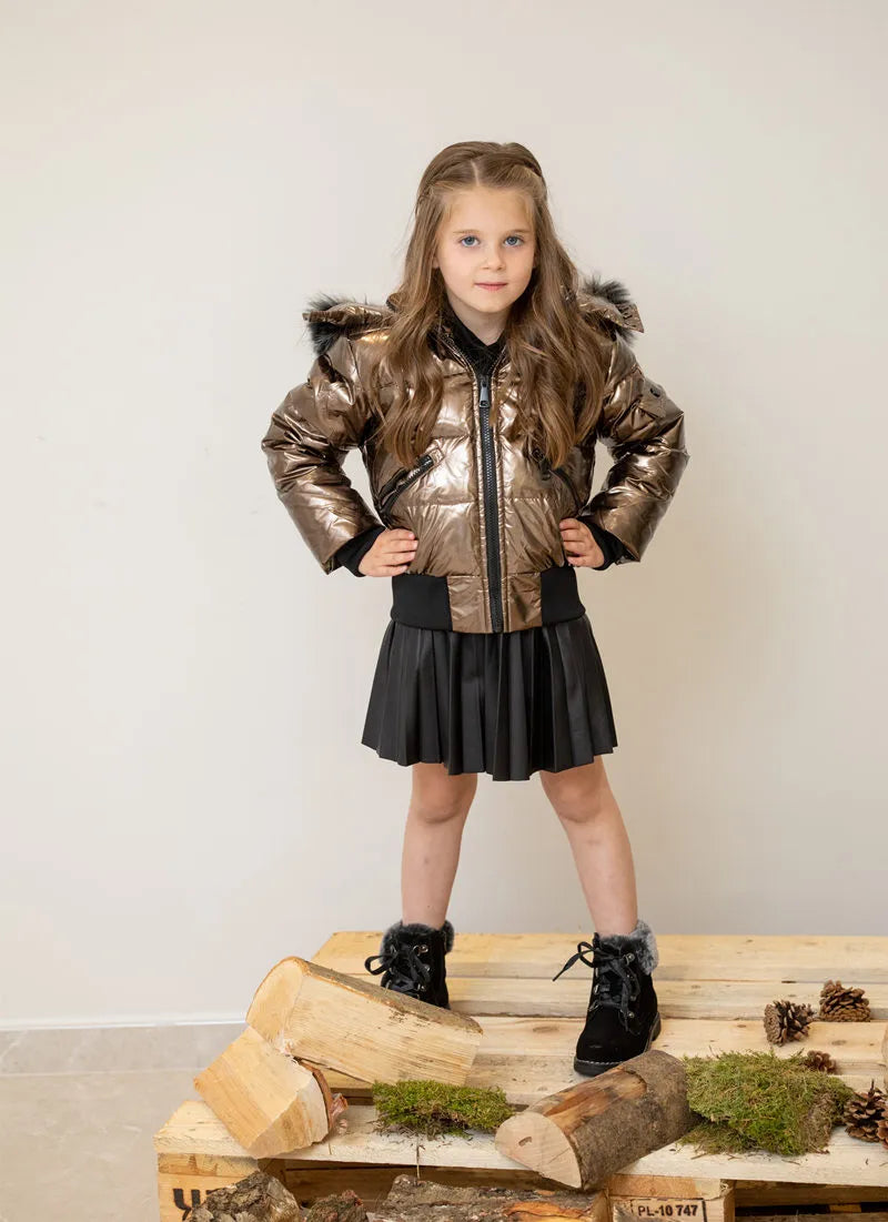 AS Winter kids Down Jackets bomber design coats with nature fur