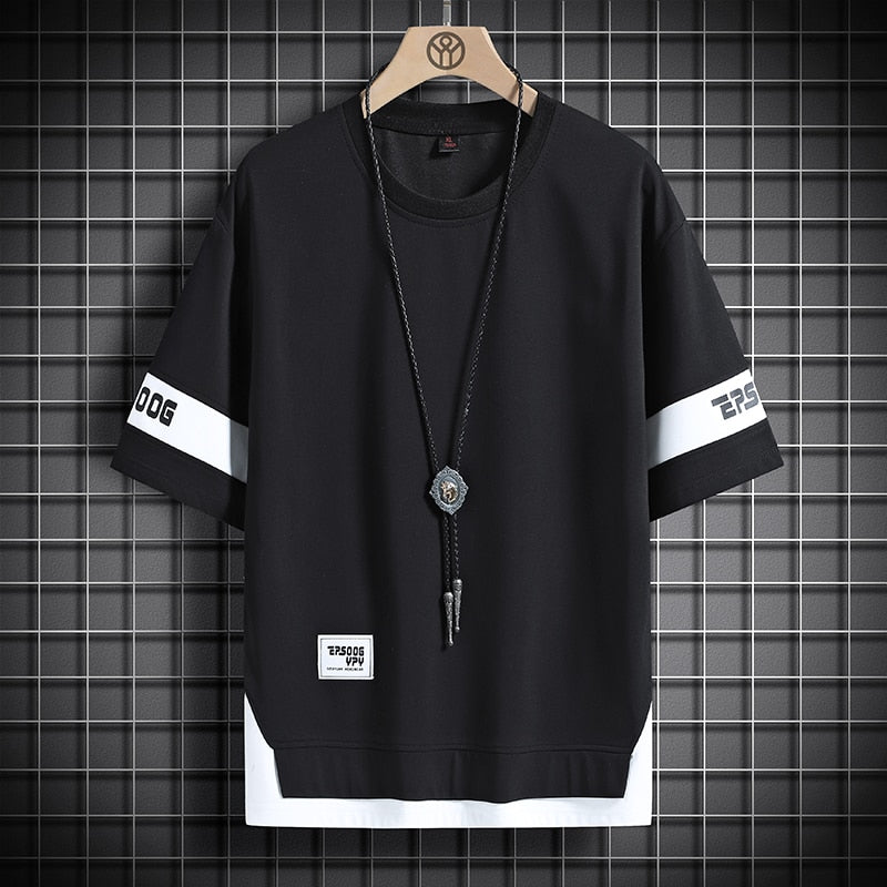 Hip Hop Loose Mens Streetwear T-shirts Casual Classic 2023 Summer Short Sleeves Black White Tshirt Tees Plus Oversize 5XL 6XL