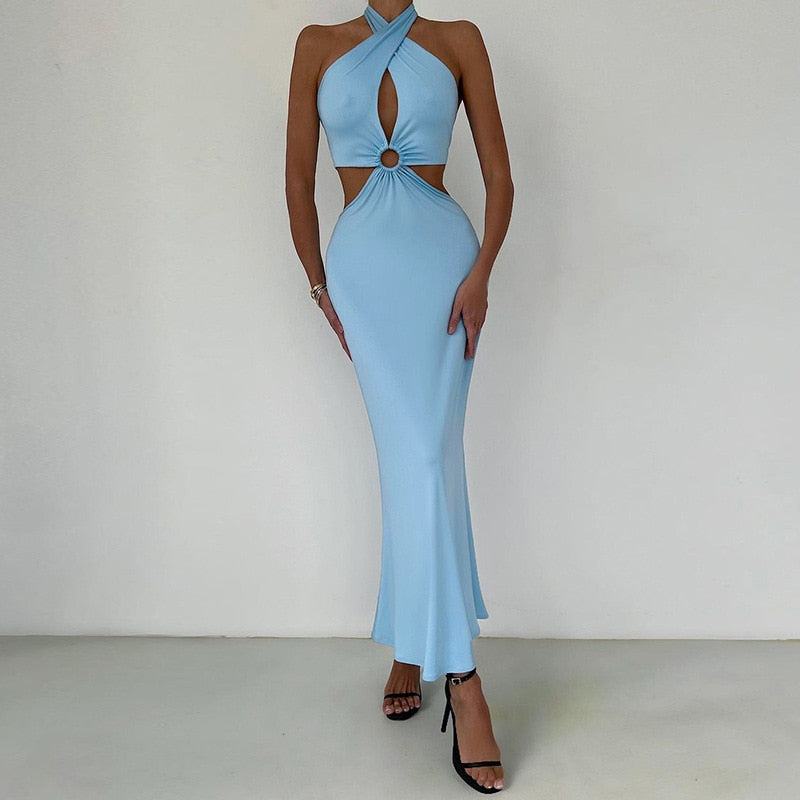 Summer 2023 New Style European and American Style Spice Girls Sexy Slim Strap Hollow Hanging Neck Dress Party Club Vestidos 