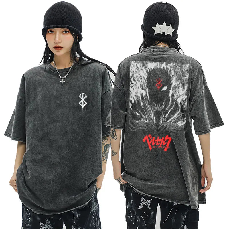 Anime T-shirts y2k Cotton Summer T shirt Women Men Harajuku Tops Tees  Berserk Guts Griffith Print Streetwear Hip Hop Tshirt