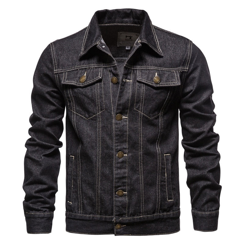 2023 Spring Men Solid Lapel Denim Jackets Fashion Motorcycle Jeans Jackets Hommes Slim Fit Cotton Casual Black Blue Coats 