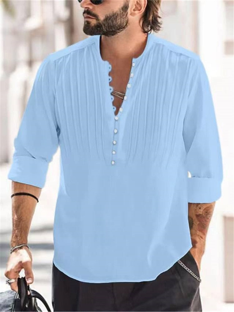 2023 New Men's Casual Blouse Cotton Linen Shirt Loose Tops Long Sleeve Tee Shirt Spring Autumn Casual Handsome Men Shirts