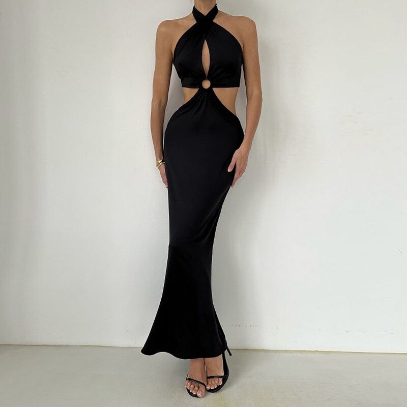 Summer 2023 New Style European and American Style Spice Girls Sexy Slim Strap Hollow Hanging Neck Dress Party Club Vestidos 
