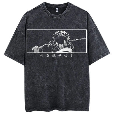 Demon Slayer Oversized Acid Washed Tee Print Retro Vintage Punk & Gothic T-shirt Unisex Adults' Hot Stamping 100% Cotton