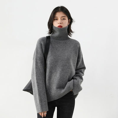 CHIC VEN Korean Women's Sweater Loose Turtleneck Sweaters Warm Solid Pullover Knitwear Basic Female Tops Autumn Winter 2022