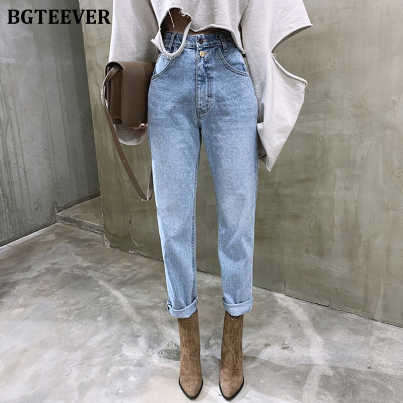 Vintage High Waist Straight Jeans for Women