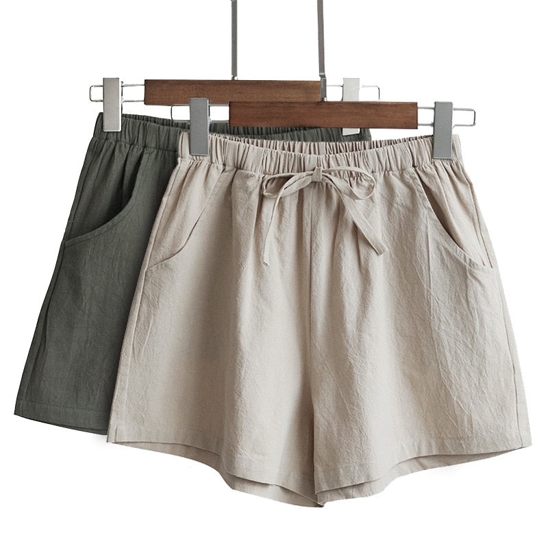 Cotton Linen Shorts Woman Basic Short Pants 