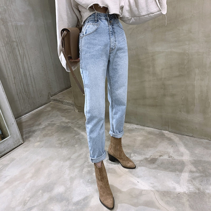 Vintage High Waist Straight Jeans for Women 