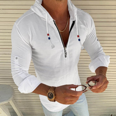 2021 Summer Men Tshirt Casual Solid Loose Hooded Tops Tees Shirts Male New Sportswear Hoodie Long Sleeve Mens T-shirt Clothing 