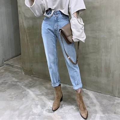 Vintage High Waist Straight Jeans for Women 