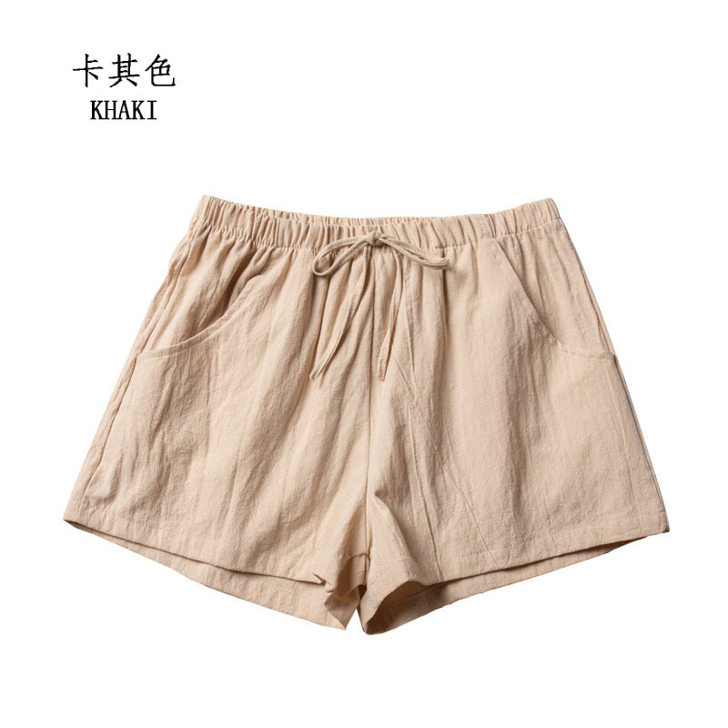 Cotton Linen Shorts Woman Basic Short Pants