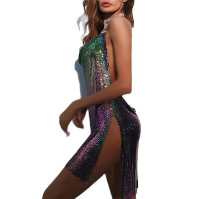AKYZO Fashion Sequin Coruscate Mini Slip Dress 