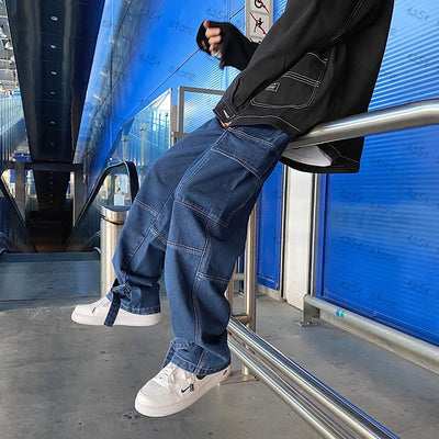 Men Jeans Wide Leg Denim pants Loose Straight Baggy Men&#39;s Jeans hip hop Streetwear Skateboard Neutral denim Trousers Cargo jeans 