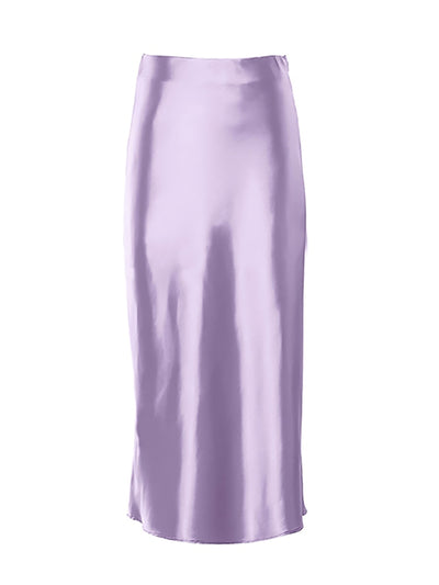 Solid Purple Satin Silk Skirt 