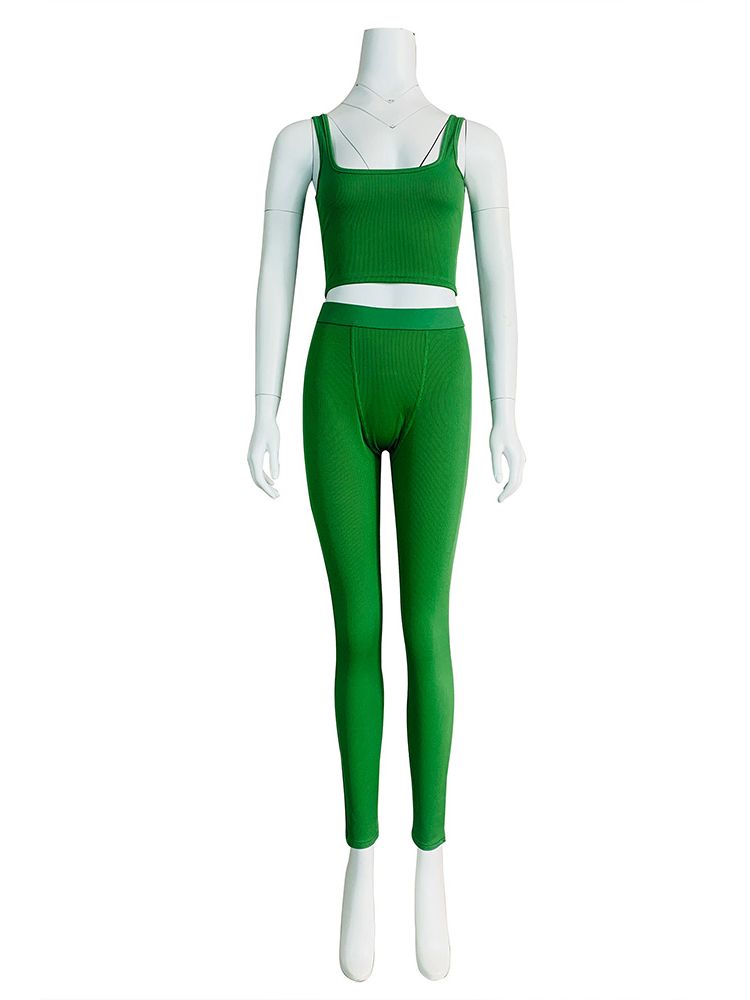 High Stretch Solid Color Yoga Set Sleeveless Crop Top +Short Gym Leggings 