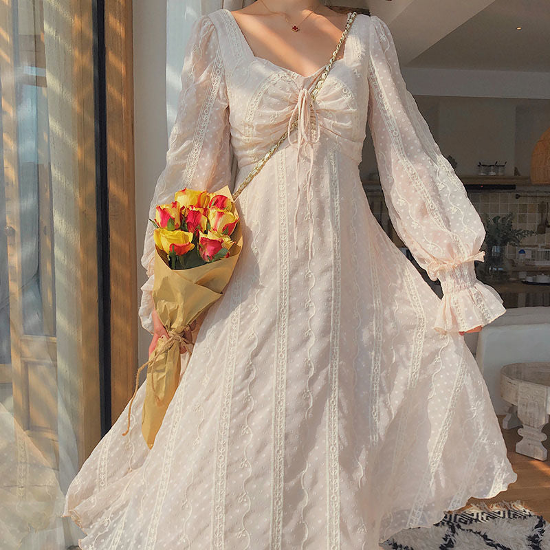 Vintage Fairy Dress Women Elegant Designer Chiffon Dress Long Sleeve 