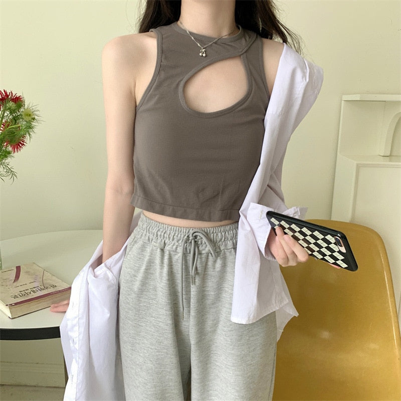 Knitted Binder Chest Woman Tank Tops Spaghetti Strap 