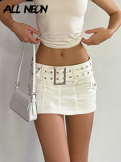 Belted Low Waist Micro Skirts 2000s Fashion Sexy Pockets 