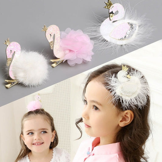 Girls Swan Hair Clips Headwear 