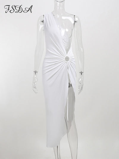 FSDA Hollow Out Women Midi Beach Dress White 