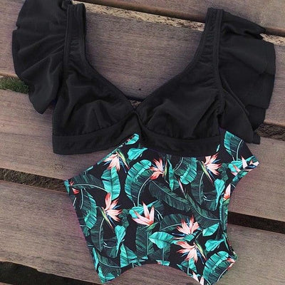 Sexy Ruffled Retro Floral Bikini Swimsuit 