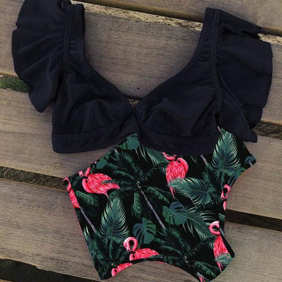 Sexy Ruffled Retro Floral Bikini Swimsuit 