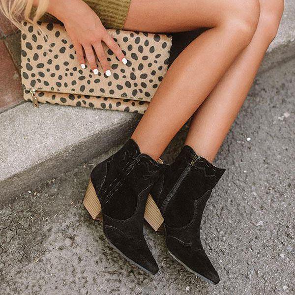 Autumn Retro Pointed Toe Low Heel Ankle Boots 